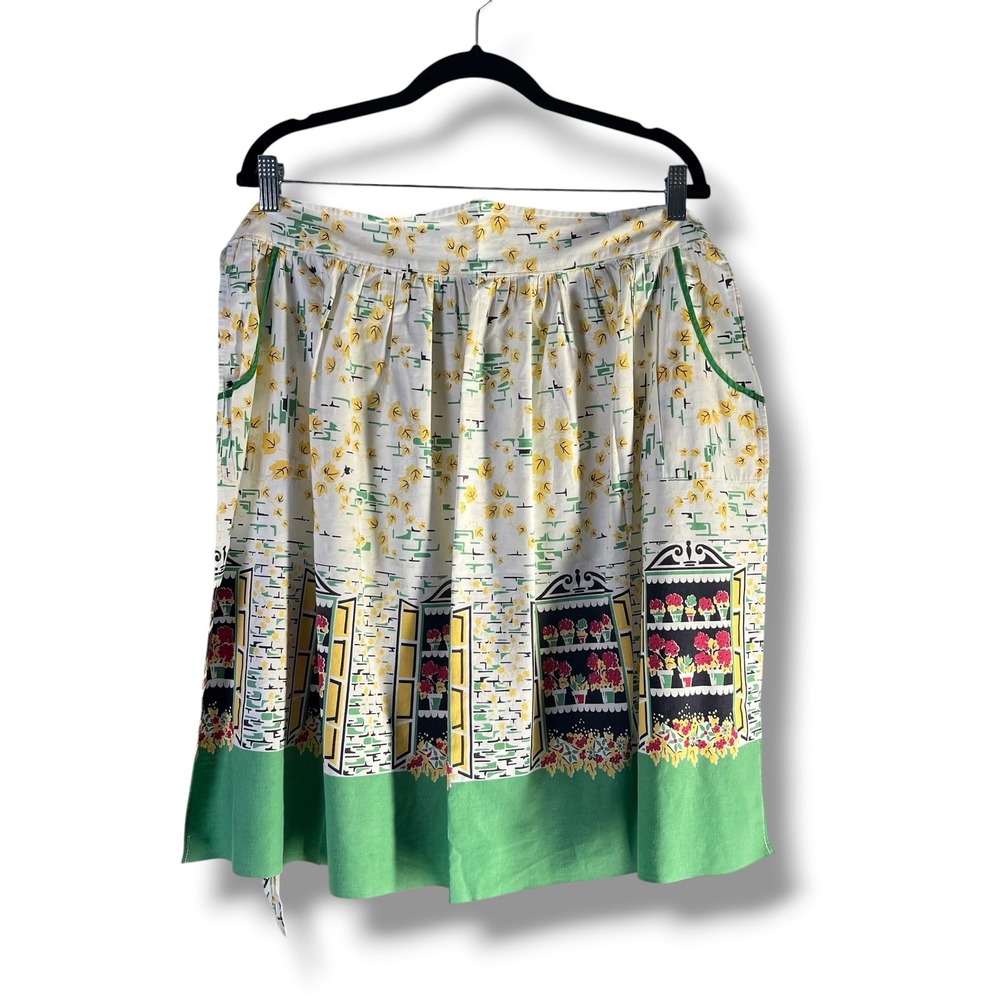 Vintage Womens Half Apron Novelty Garden Flowers MCM Cottagecore Hostess Retro